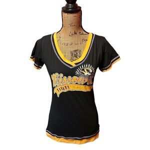 Womens Size Medium Black Missouri Tigers Mizzou V Neck Short Sleeve T Shirt